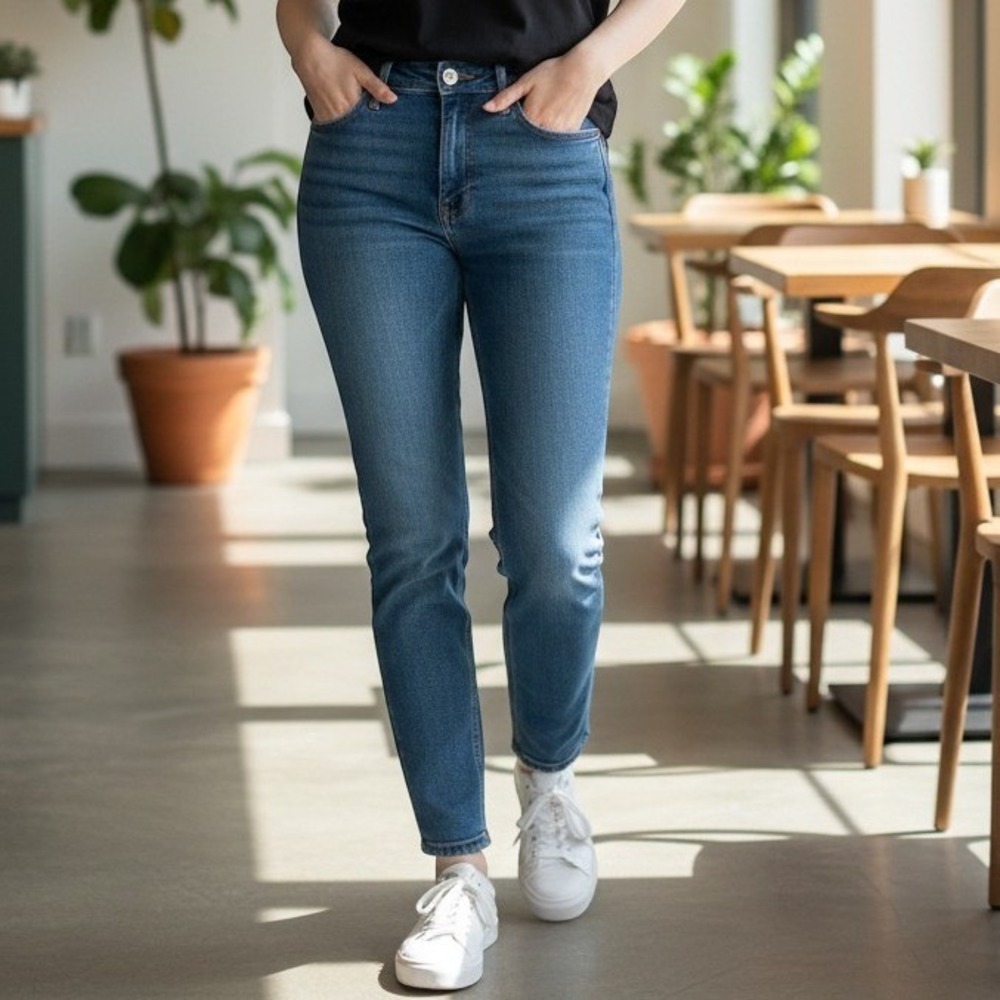 Good American Good Legs Jeans Womens 4/27 Blue Skinny Distressed Hem Denim